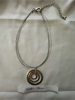 Chico's Silver-Tone Multi-Wire Necklace with Hammered Concentric Circles